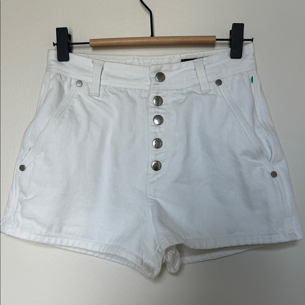 rag & bone New York Gingham Women's White denim Button-Up Shorts 00 Made in USA
